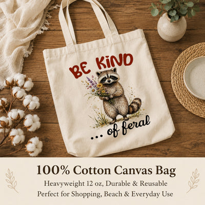 Be Kind Of Feral Raccoon Canvas Tote Bag Cute Raccoon Aesthetic Women Reusable Shopping Daily Use Shoulder Bag Humor Gift Canvas Tote | siriusteestore