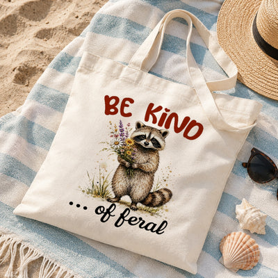 Be Kind Of Feral Raccoon Canvas Tote Bag Cute Raccoon Aesthetic Women Reusable Shopping Daily Use Shoulder Bag Humor Gift Canvas Tote | siriusteestore