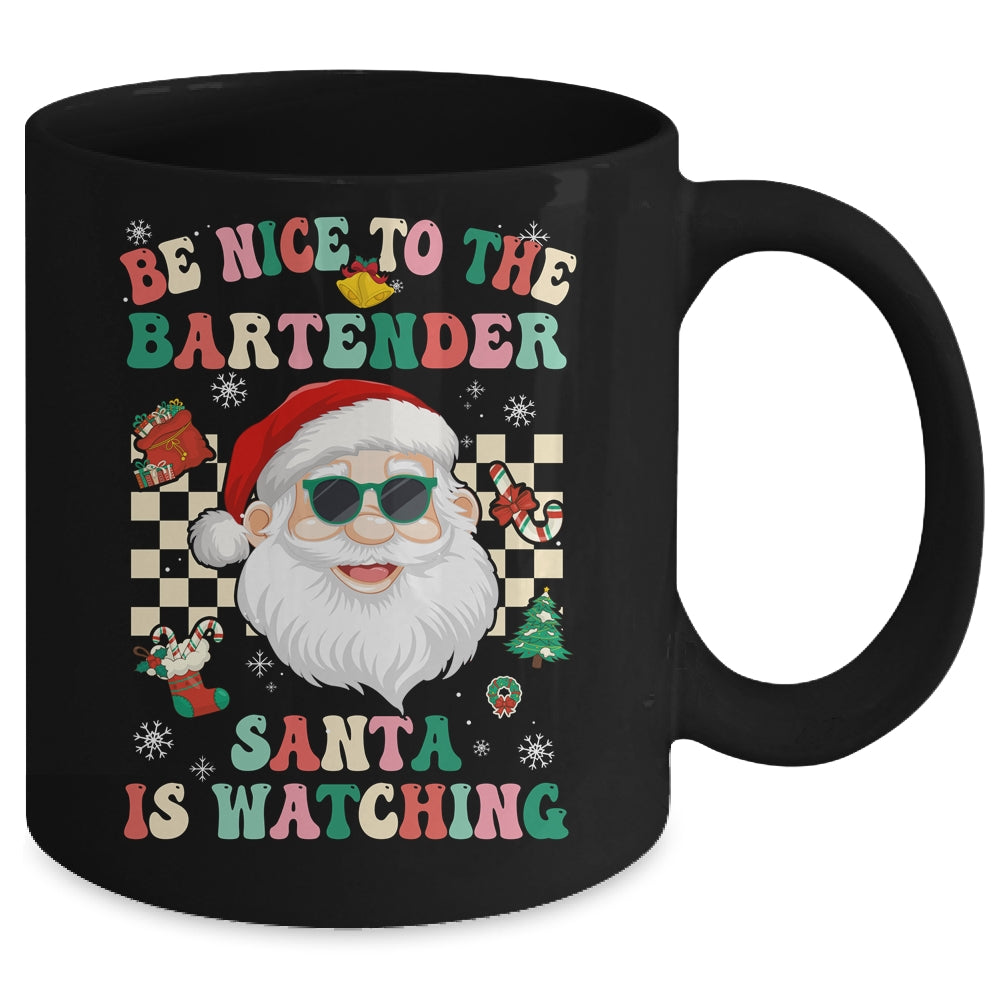 Be Nice To The Bartender Santa Christmas Xmas Groovy Mug | siriusteestore