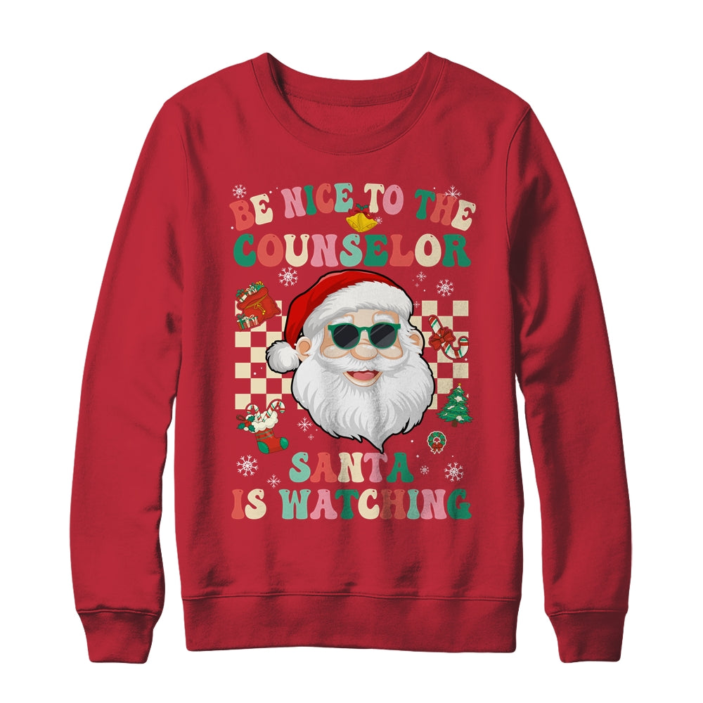 Be Nice To The Counselor Santa Christmas Xmas Groovy Shirt & Sweatshirt | siriusteestore