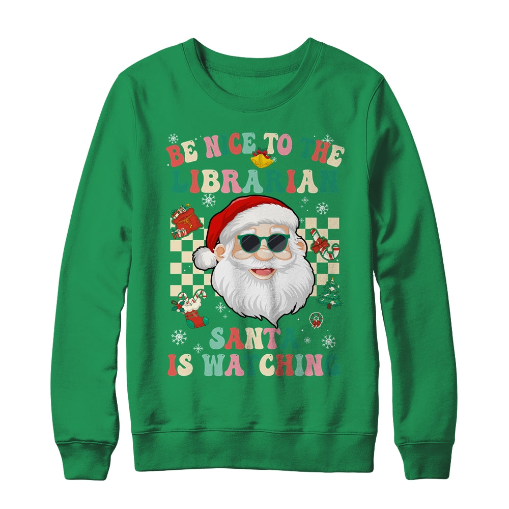 Be Nice To The Librarian Santa Christmas Xmas Groovy Shirt & Sweatshirt | siriusteestore