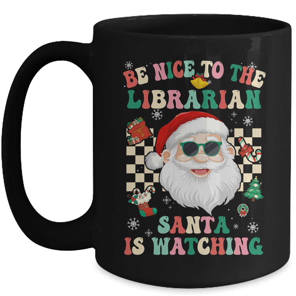 Be Nice To The Librarian Santa Christmas Xmas Groovy Mug | siriusteestore