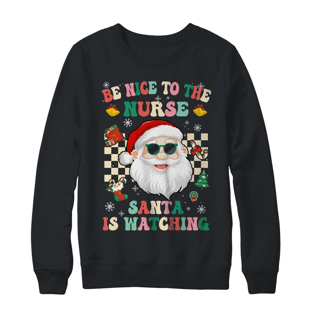 Be Nice To The Nurse Santa Christmas Xmas Groovy Shirt & Sweatshirt | siriusteestore