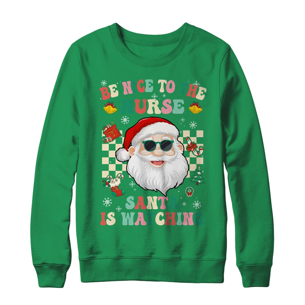 Be Nice To The Nurse Santa Christmas Xmas Groovy Shirt & Sweatshirt | siriusteestore