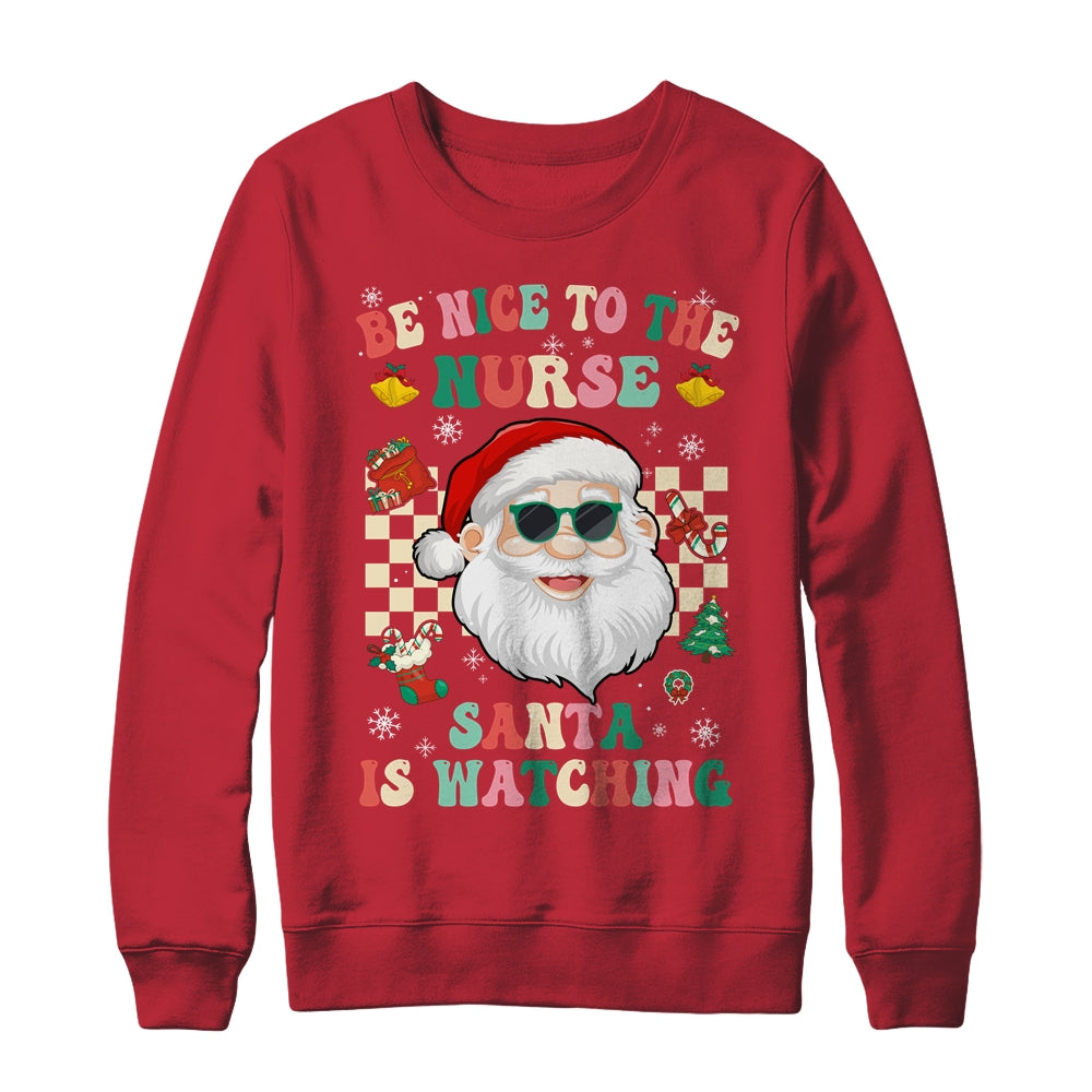 Be Nice To The Nurse Santa Christmas Xmas Groovy Shirt & Sweatshirt | siriusteestore