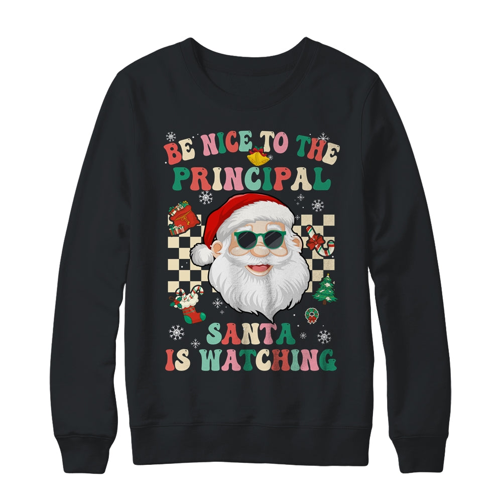 Be Nice To The Principal Santa Christmas Xmas Groovy Shirt & Sweatshirt | siriusteestore
