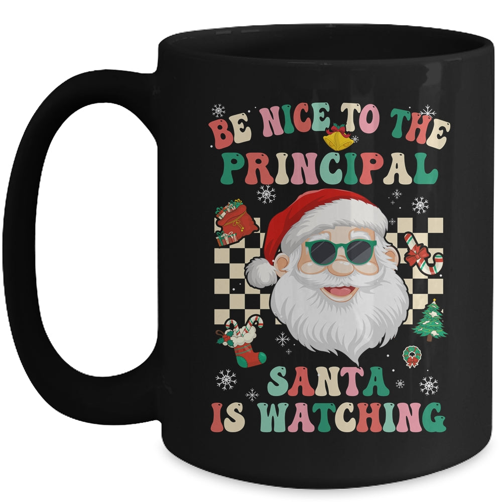 Be Nice To The Principal Santa Christmas Xmas Groovy Mug | siriusteestore