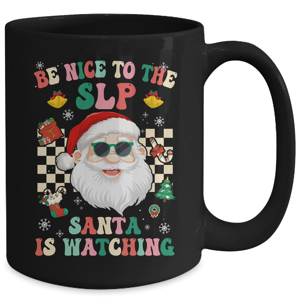 Be Nice To The SLP Teacher Santa Christmas Xmas Groovy Mug | siriusteestore