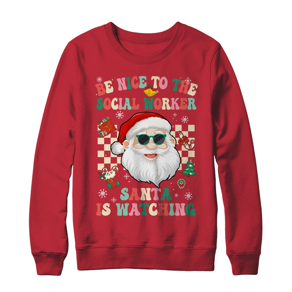 Be Nice To The Social Worker Santa Christmas Xmas Groovy Shirt & Sweatshirt | siriusteestore