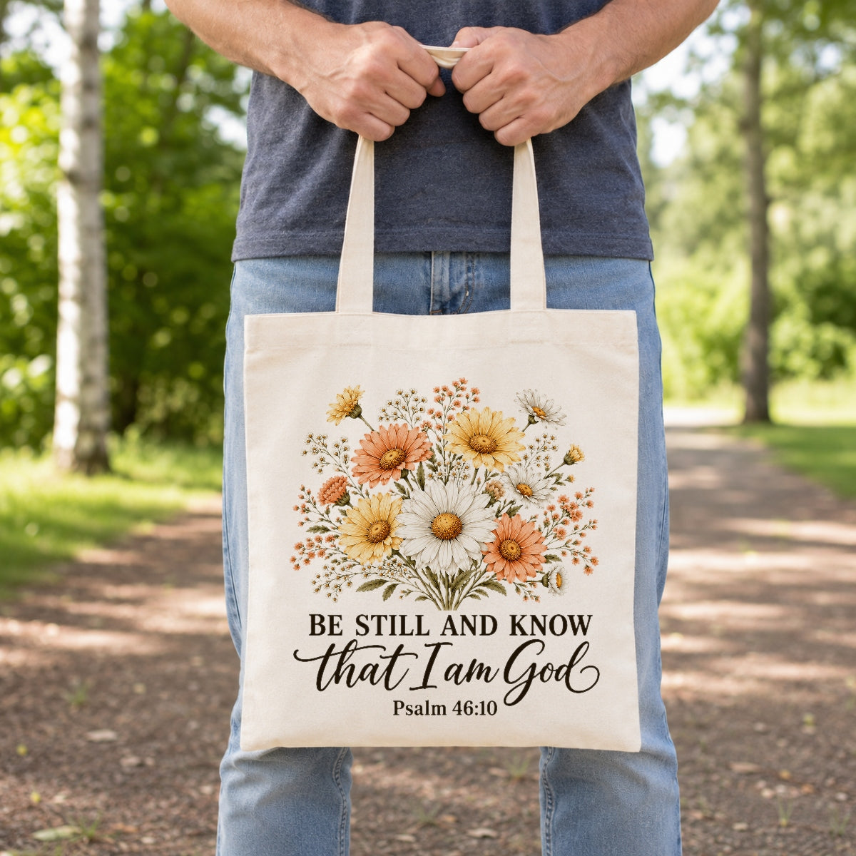 Be Still And Know That I Am God Psalm 46 10 Floral Christian Gift Tote Bag For Women Church Canvas Bag Bible Verse Faith Religious For Daily Use Shopping Beach Travel | siriusteestore