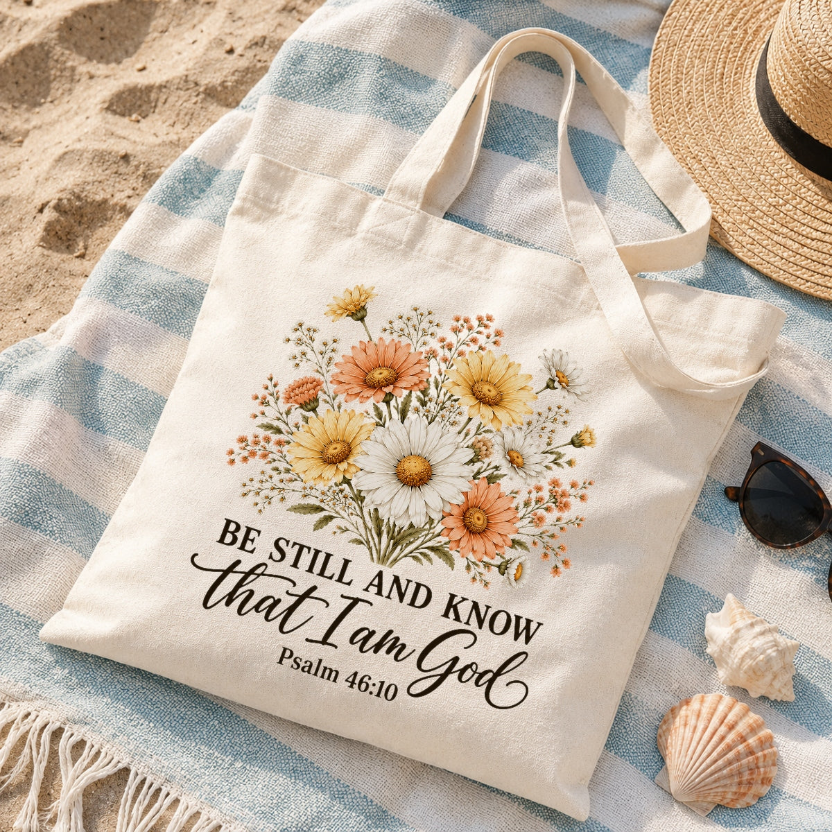 Be Still And Know That I Am God Psalm 46 10 Floral Christian Gift Tote Bag For Women Church Canvas Bag Bible Verse Faith Religious For Daily Use Shopping Beach Travel | siriusteestore