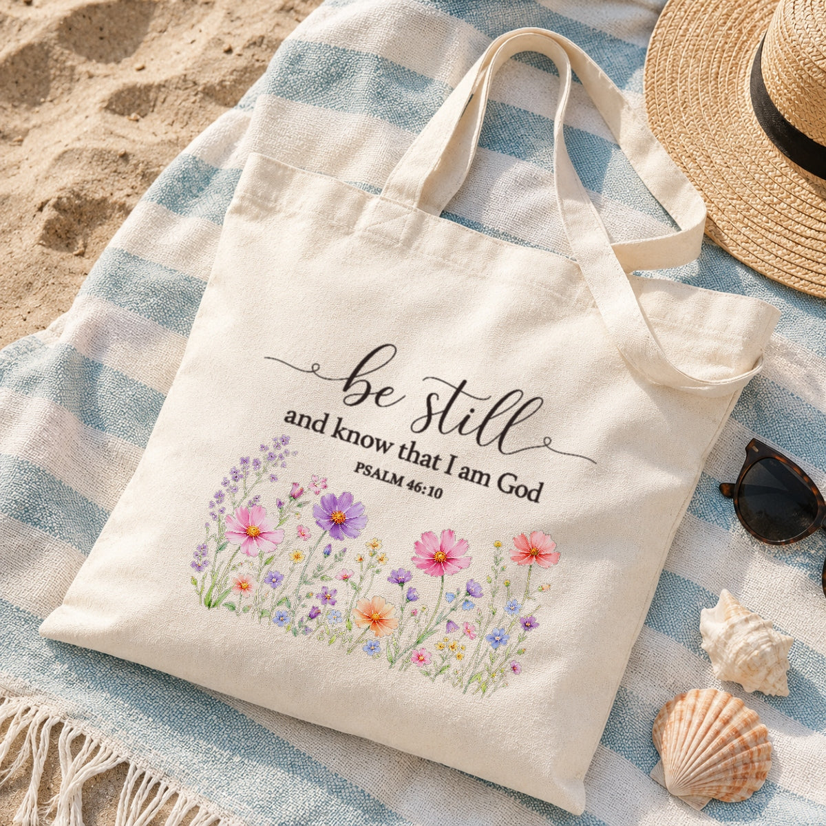 Be Still And Know That I Am God Psalm 46 10 Floral Christian Tote Bag For Women Church Canvas Bag Bible Verse Faith Religious Gift For Daily Use Shopping Beach Travel | siriusteestore