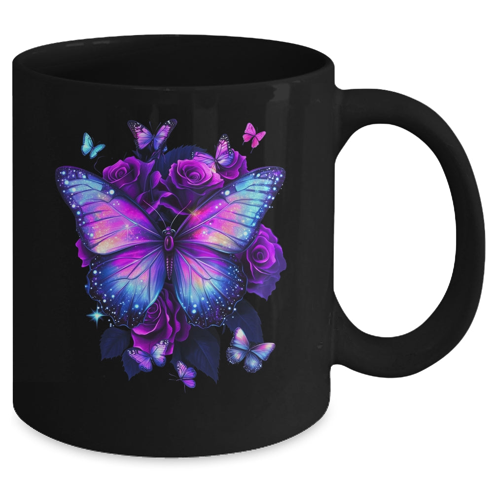 Beautiful Butterfly Purple Rose Butterfly Lovers Women Girls Mug | siriusteestore