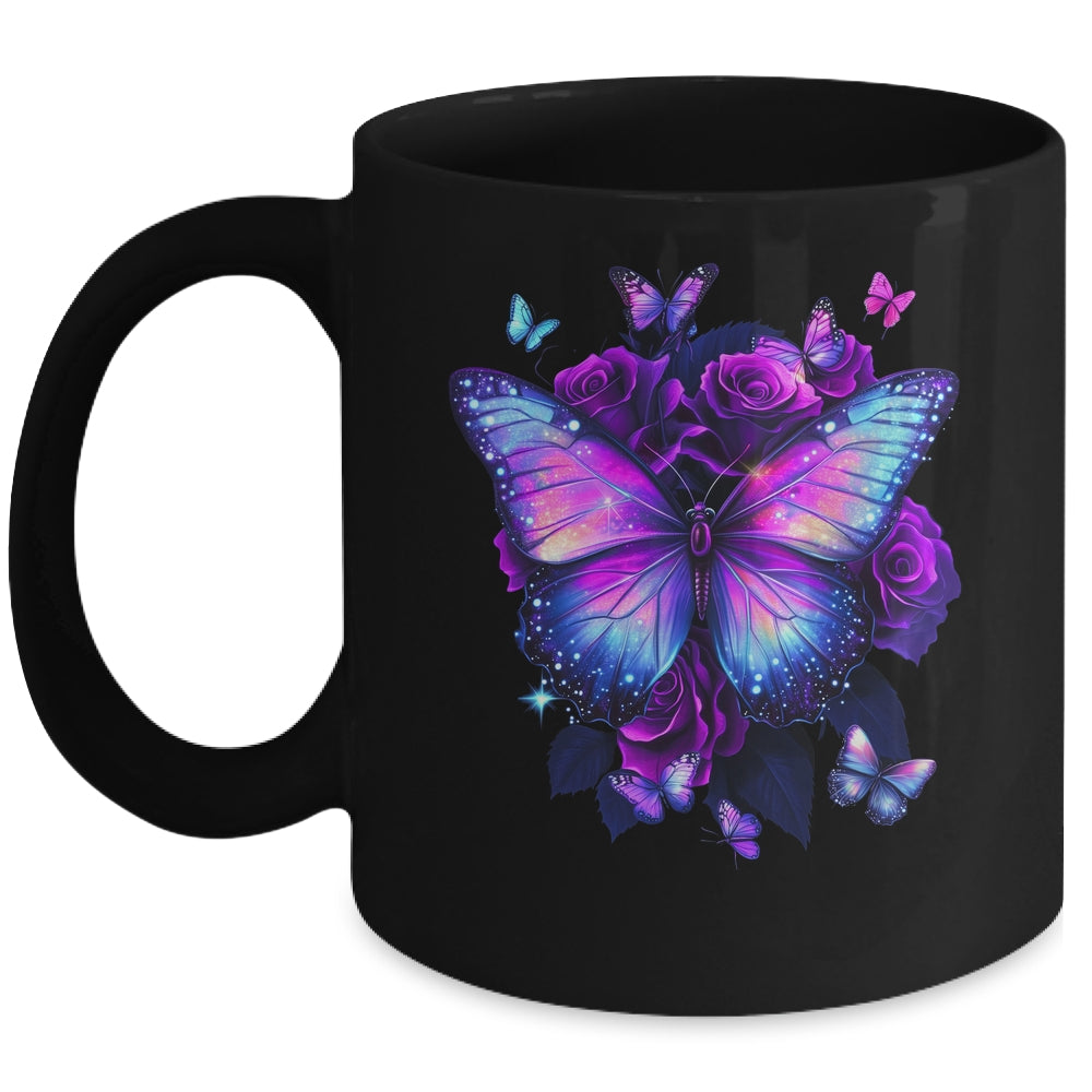 Beautiful Butterfly Purple Rose Butterfly Lovers Women Girls Mug | siriusteestore