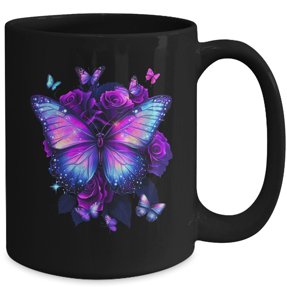 Beautiful Butterfly Purple Rose Butterfly Lovers Women Girls Mug | siriusteestore