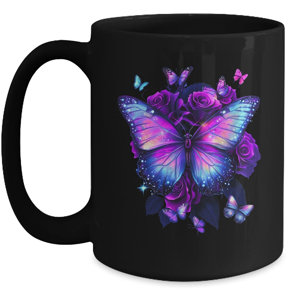 Beautiful Butterfly Purple Rose Butterfly Lovers Women Girls Mug | siriusteestore