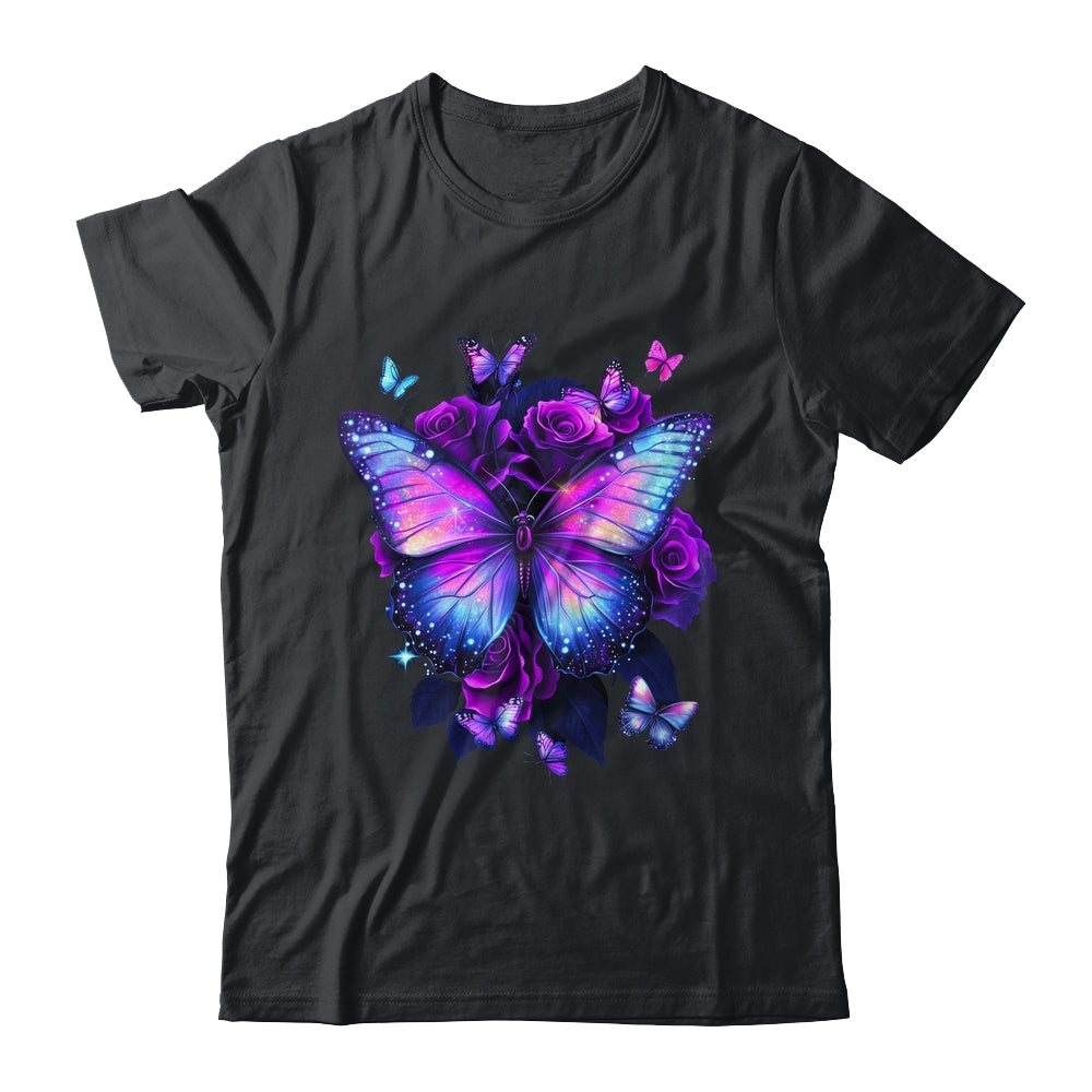 Beautiful Butterfly Purple Rose Butterfly Lovers Women Girls Shirt & Tank Top | siriusteestore