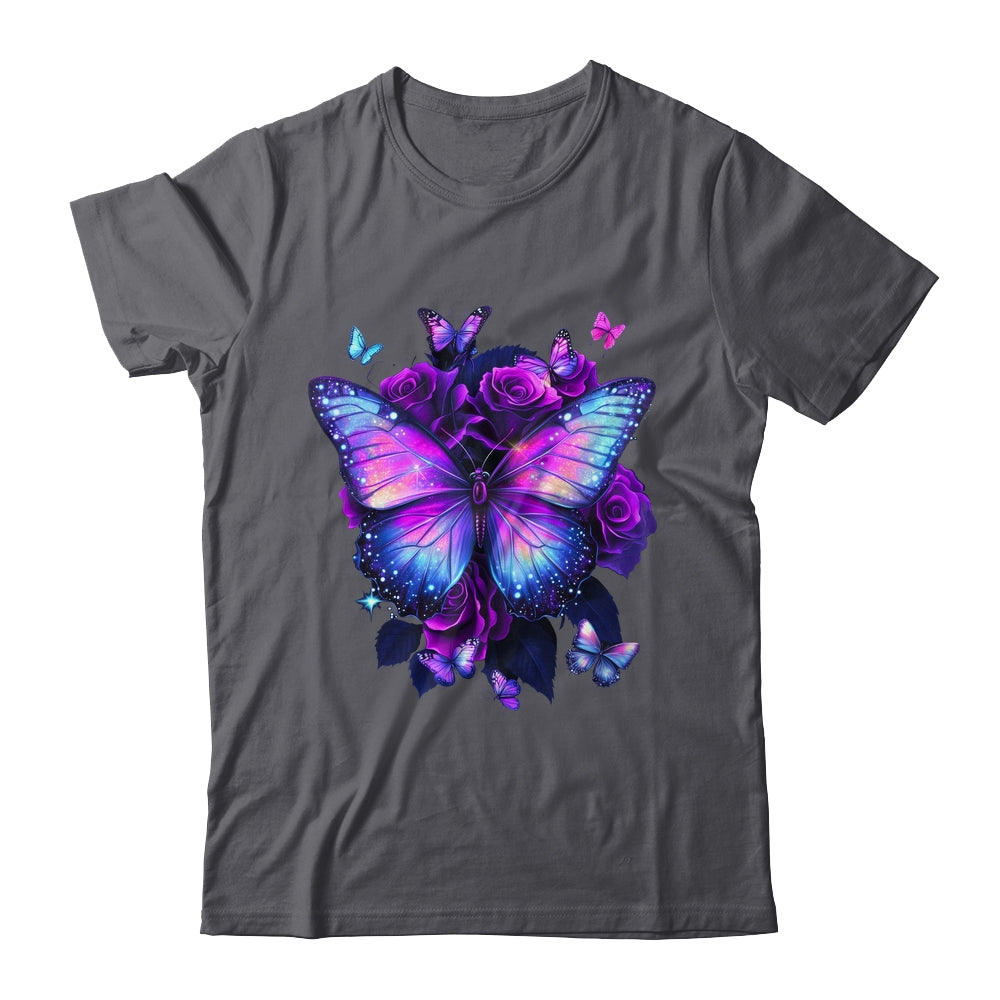 Beautiful Butterfly Purple Rose Butterfly Lovers Women Girls Shirt & Tank Top | siriusteestore