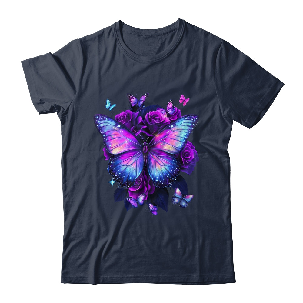 Beautiful Butterfly Purple Rose Butterfly Lovers Women Girls Shirt & Tank Top | siriusteestore