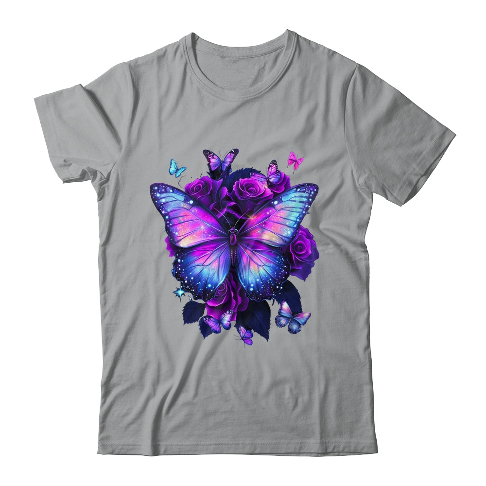 Beautiful Butterfly Purple Rose Butterfly Lovers Women Girls Shirt & Tank Top | siriusteestore