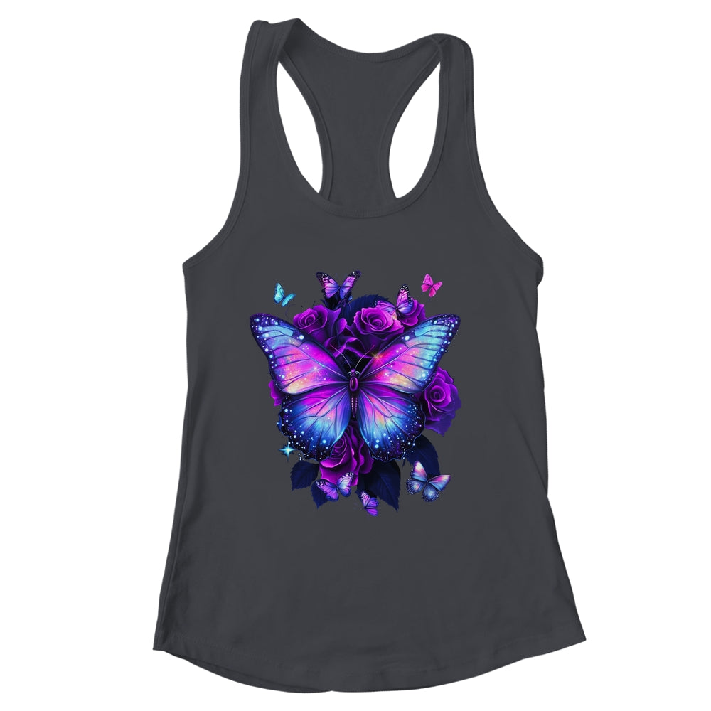 Beautiful Butterfly Purple Rose Butterfly Lovers Women Girls Shirt & Tank Top | siriusteestore