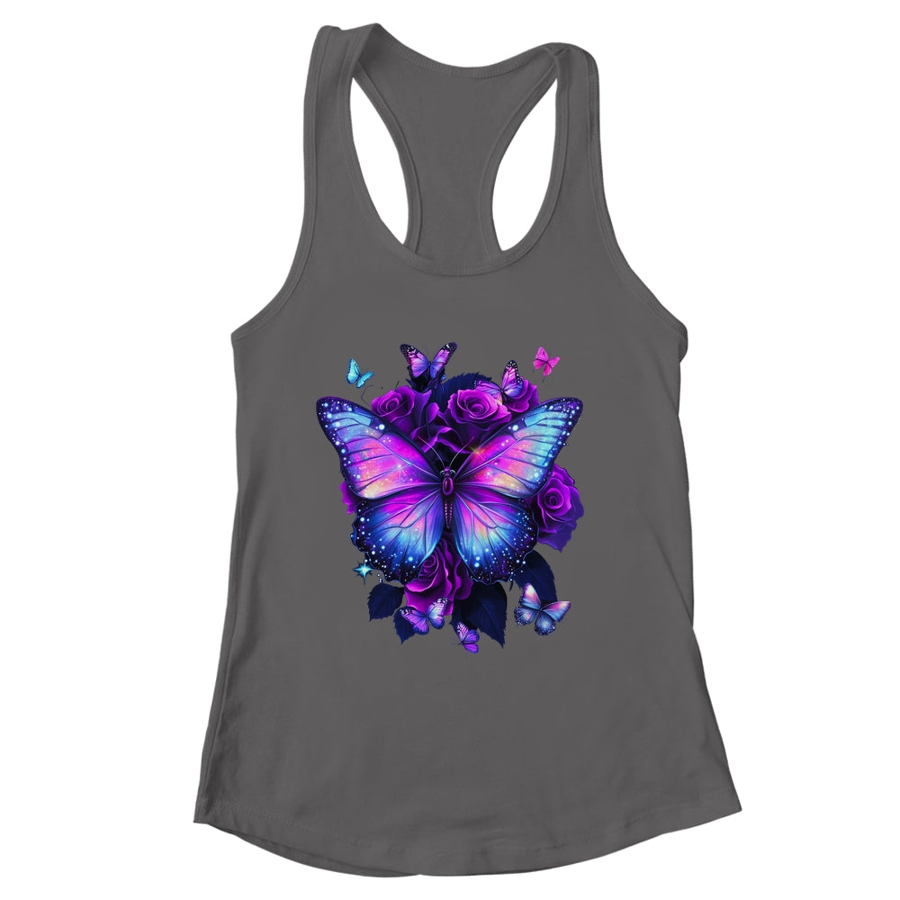 Beautiful Butterfly Purple Rose Butterfly Lovers Women Girls Shirt & Tank Top | siriusteestore
