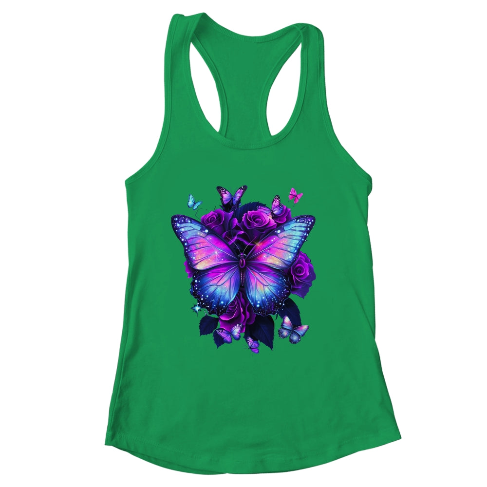Beautiful Butterfly Purple Rose Butterfly Lovers Women Girls Shirt & Tank Top | siriusteestore