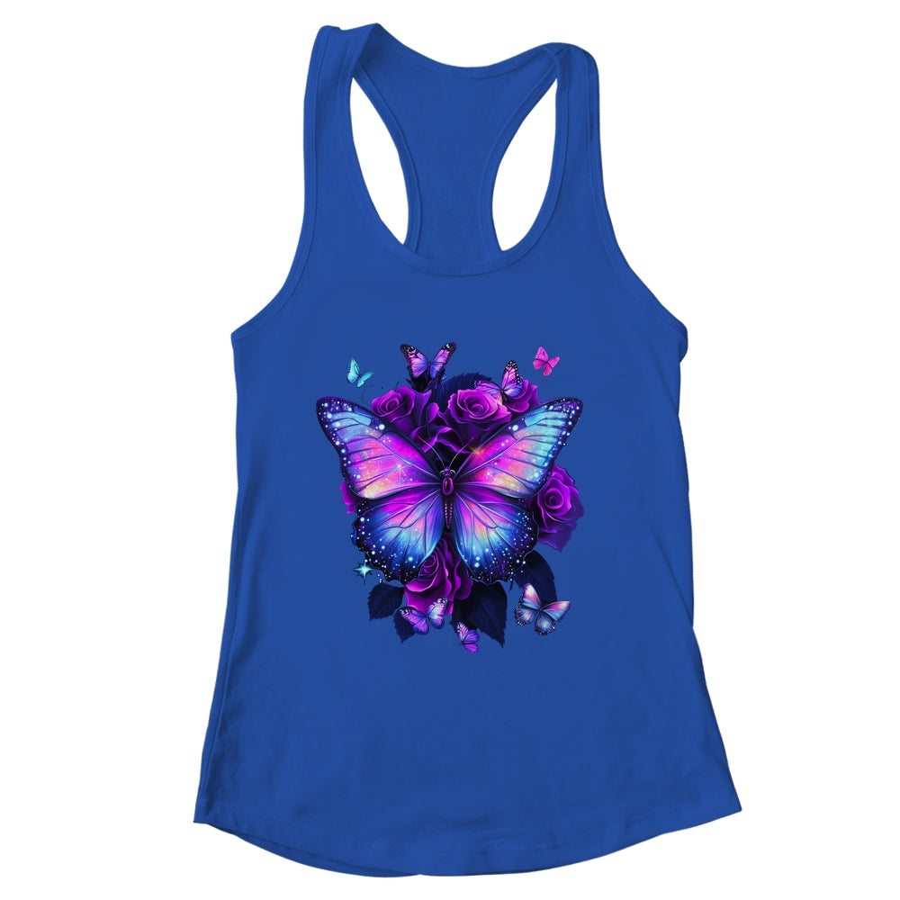 Beautiful Butterfly Purple Rose Butterfly Lovers Women Girls Shirt & Tank Top | siriusteestore
