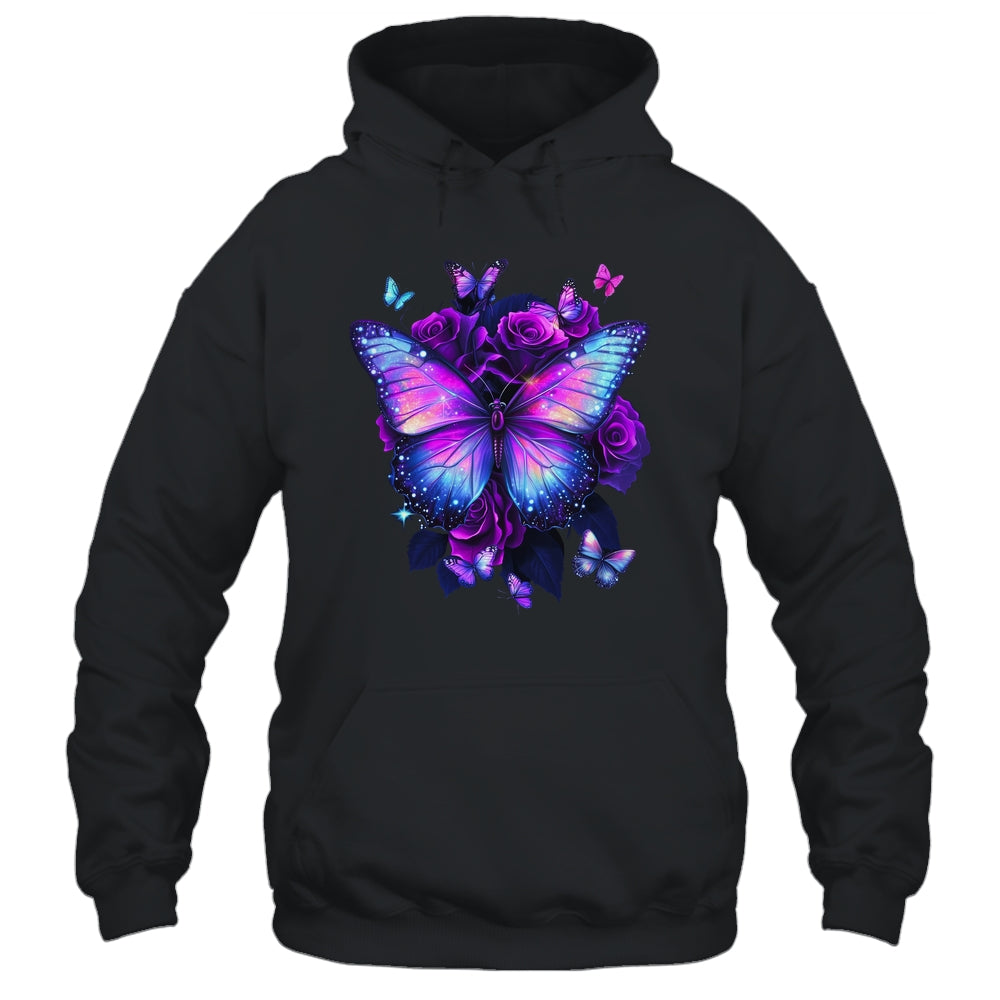 Beautiful Butterfly Purple Rose Butterfly Lovers Women Girls Shirt & Tank Top | siriusteestore