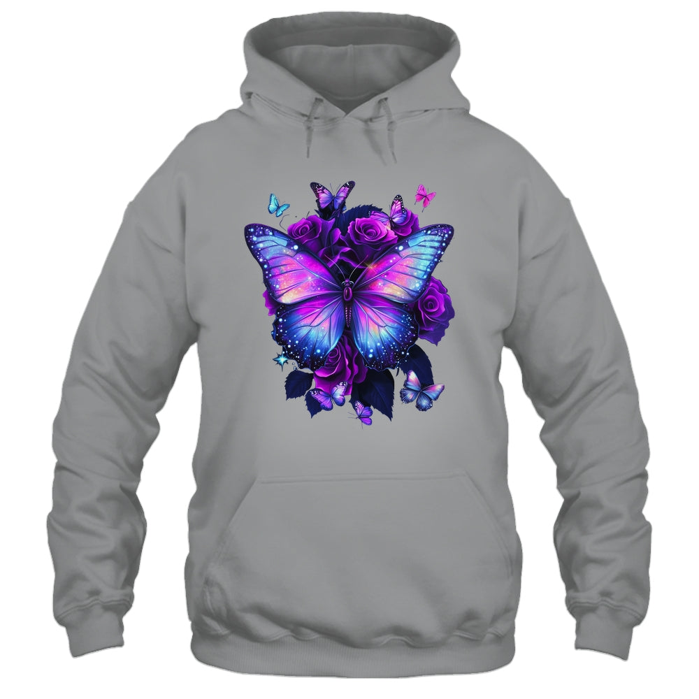 Beautiful Butterfly Purple Rose Butterfly Lovers Women Girls Shirt & Tank Top | siriusteestore