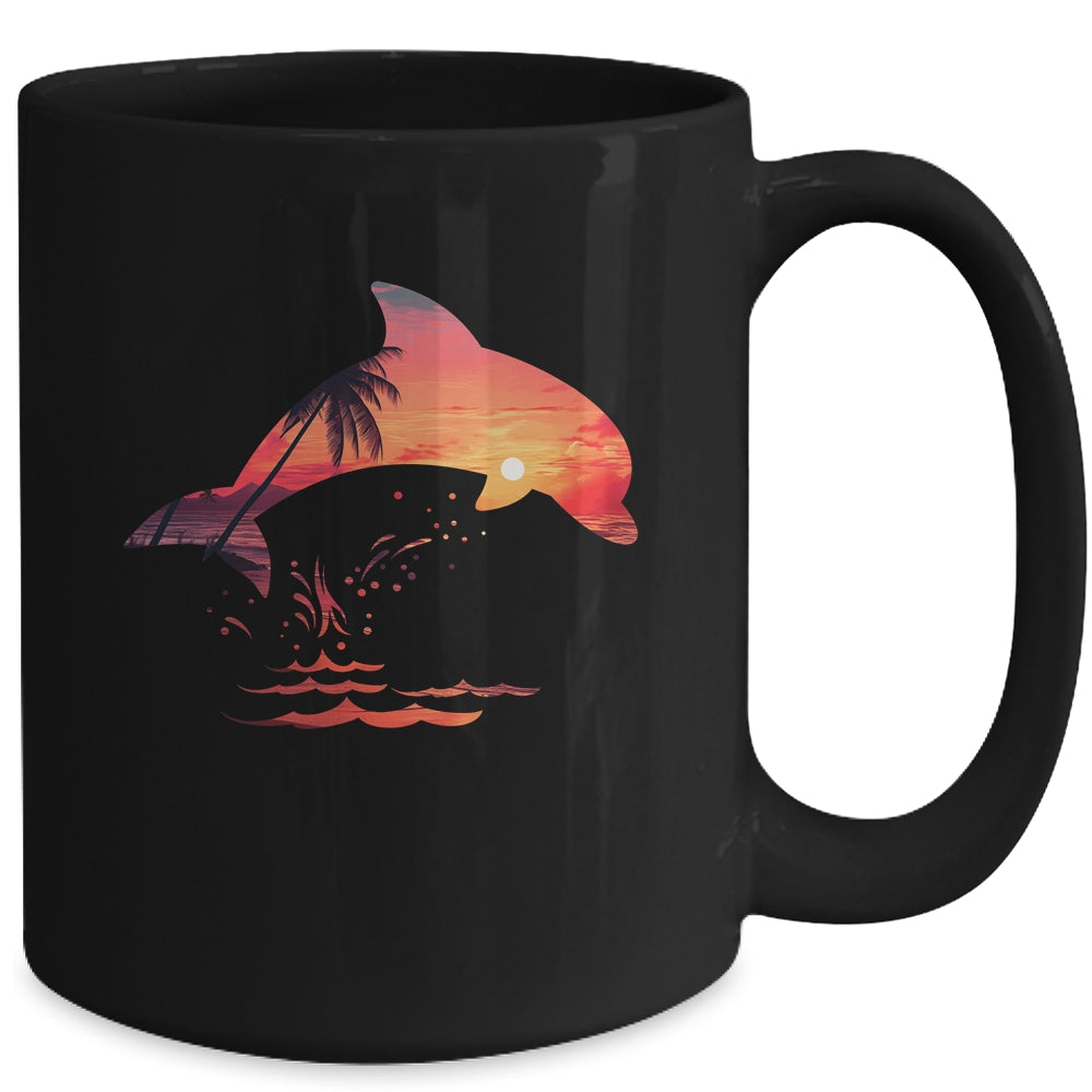Beautiful Dolphin Sunset Colorful Sunrise Dolphin Silhouette Mug | siriusteestore