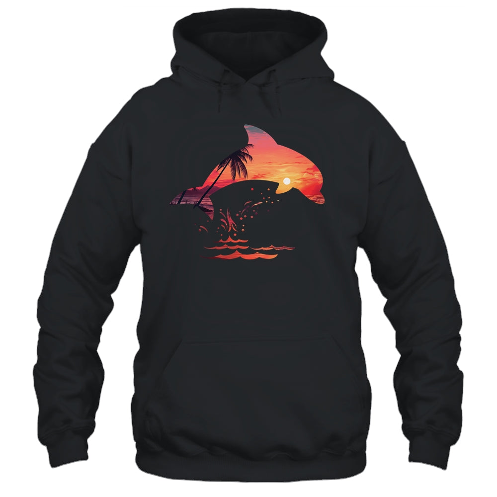 Beautiful Dolphin Sunset Colorful Sunrise Dolphin Silhouette Shirt & Tank Top | siriusteestore