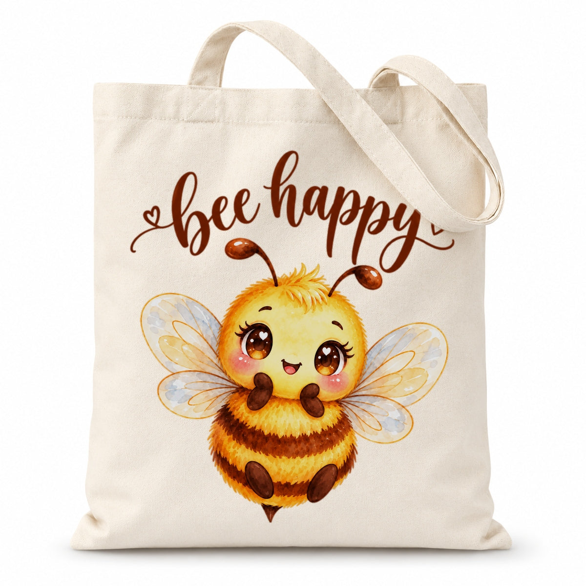 Bee Happy Cute Bumblebee Canvas Tote Bag Kawaii Bee Lover Gift For Women Aesthetic Reusable Shopping Shoulder Bag Spring Nature Grocery Beach Everyday | siriusteestore