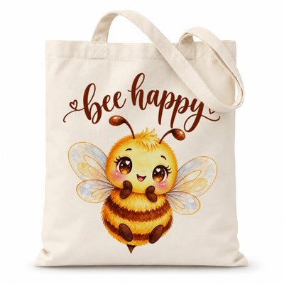 Bee Happy Cute Bumblebee Canvas Tote Bag Kawaii Bee Lover Gift For Women Aesthetic Reusable Shopping Shoulder Bag Spring Nature Grocery Beach Everyday | siriusteestore
