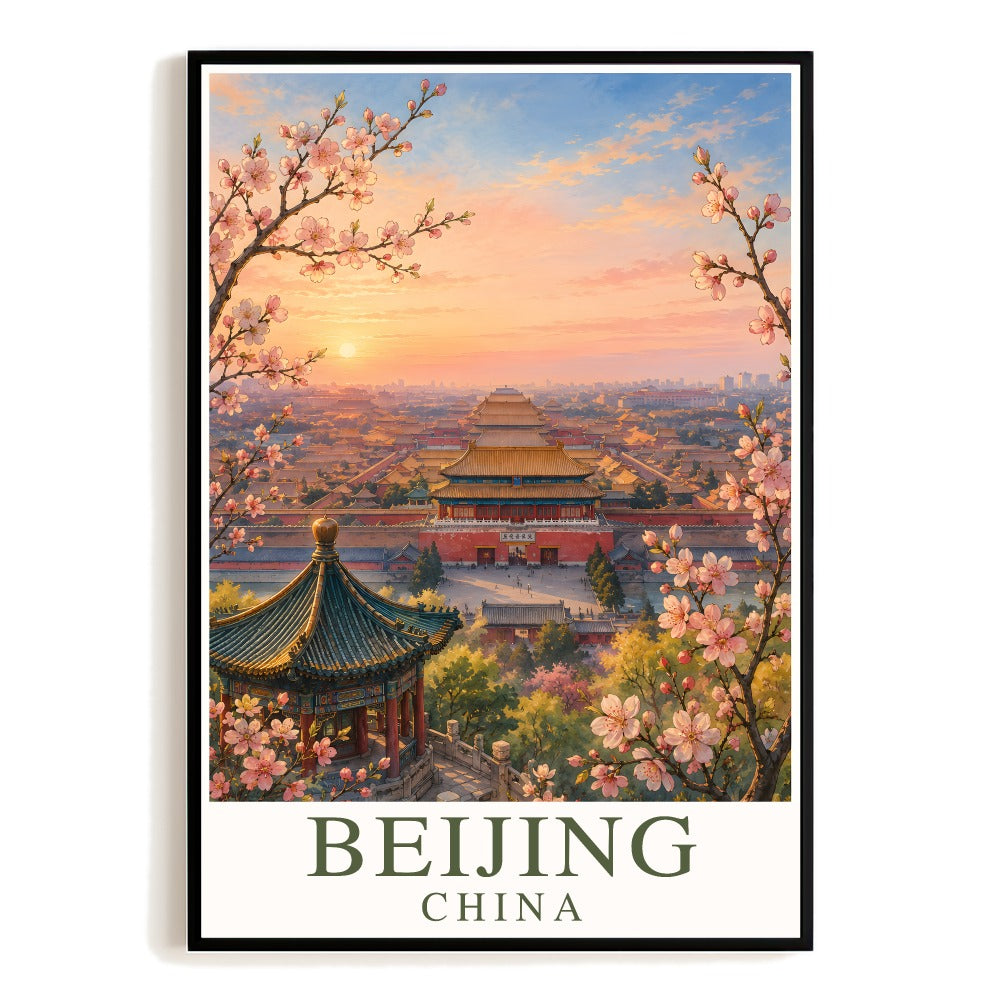 Beijing China Vintage Travel Poster Ancient Buildings Forbidden City Landscape Wall Art Decor Souvenir Print Painting For Home Living Room Office Bedroom Unframed | siriusteestore