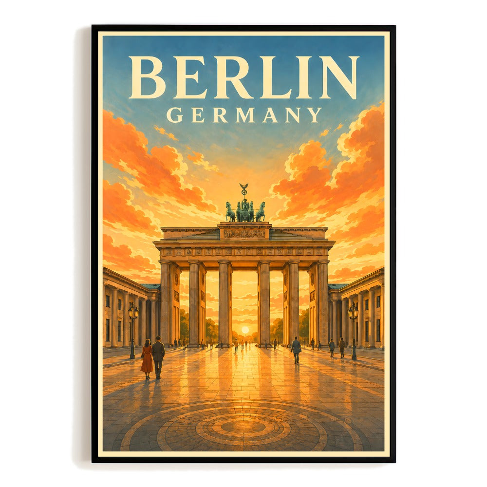 Berlin Germany Travel Poster Brandenburg Gate Souvenir Gift Vintage Wall Art Decor Landscape Print Painting Picture For Home Living Room Office Bedroom Decor Unframed | siriusteestore