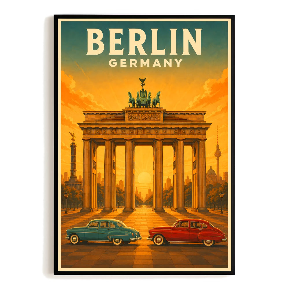 Berlin Germany Travel Poster Brandenburg Gate Vintage Retro Wall Art Landscape Print Painting Picture For Home Room Living Room Office Bedroom Decor Unframed | siriusteestore