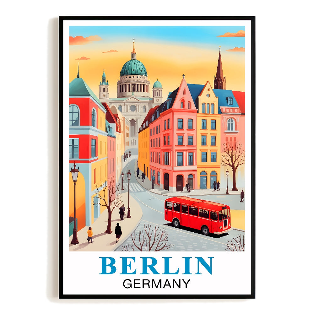 Berlin Germany Vintage Travel Poster Cathedral Buildings Skyline Wall Art Print Souvenir Landscape Painting Ideal For Home Office Living Room Bedroom Decor Unframed | siriusteestore
