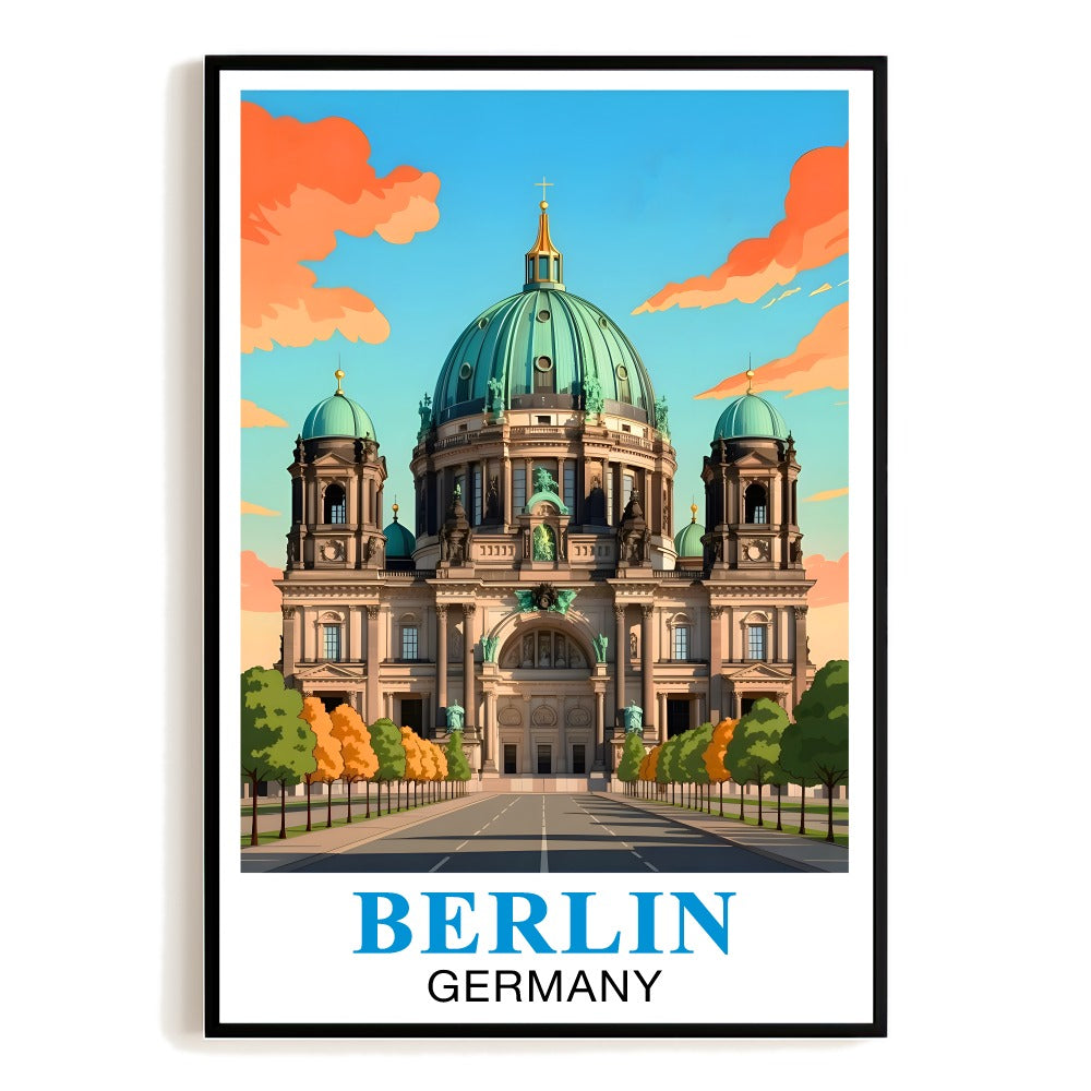 Berlin Germany Vintage Travel Poster Iconic Berlin Cathedral Sunset Wall Art Landscape Print For Home Decor And German History Lovers Living Room Office Decor Unframed | siriusteestore