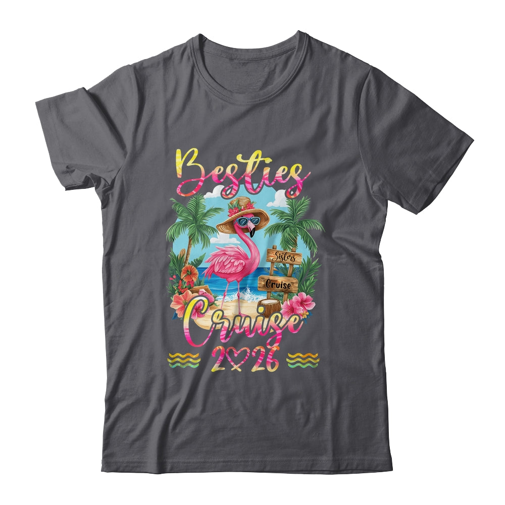Besties Cruise 2026 Tie Dye Flamingo Cruise Squad Girls Trip Shirt & Tank Top | siriusteestore