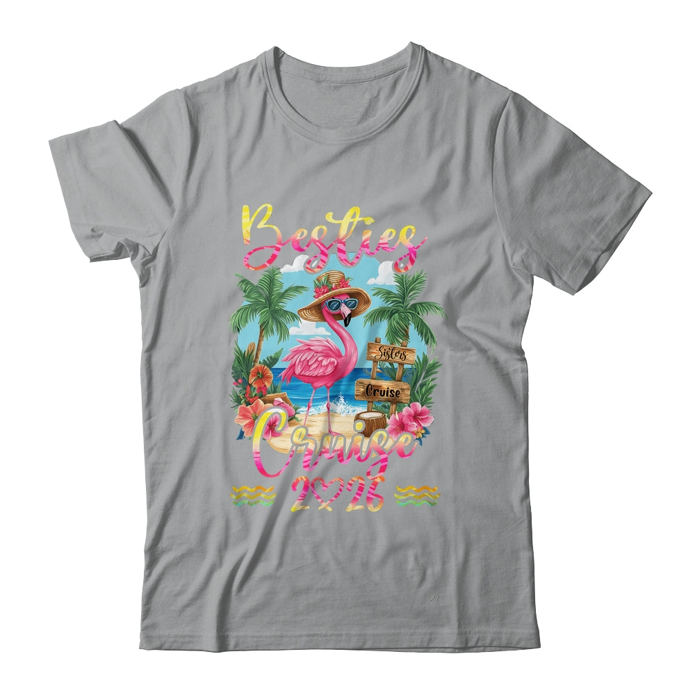 Besties Cruise 2026 Tie Dye Flamingo Cruise Squad Girls Trip Shirt & Tank Top | siriusteestore