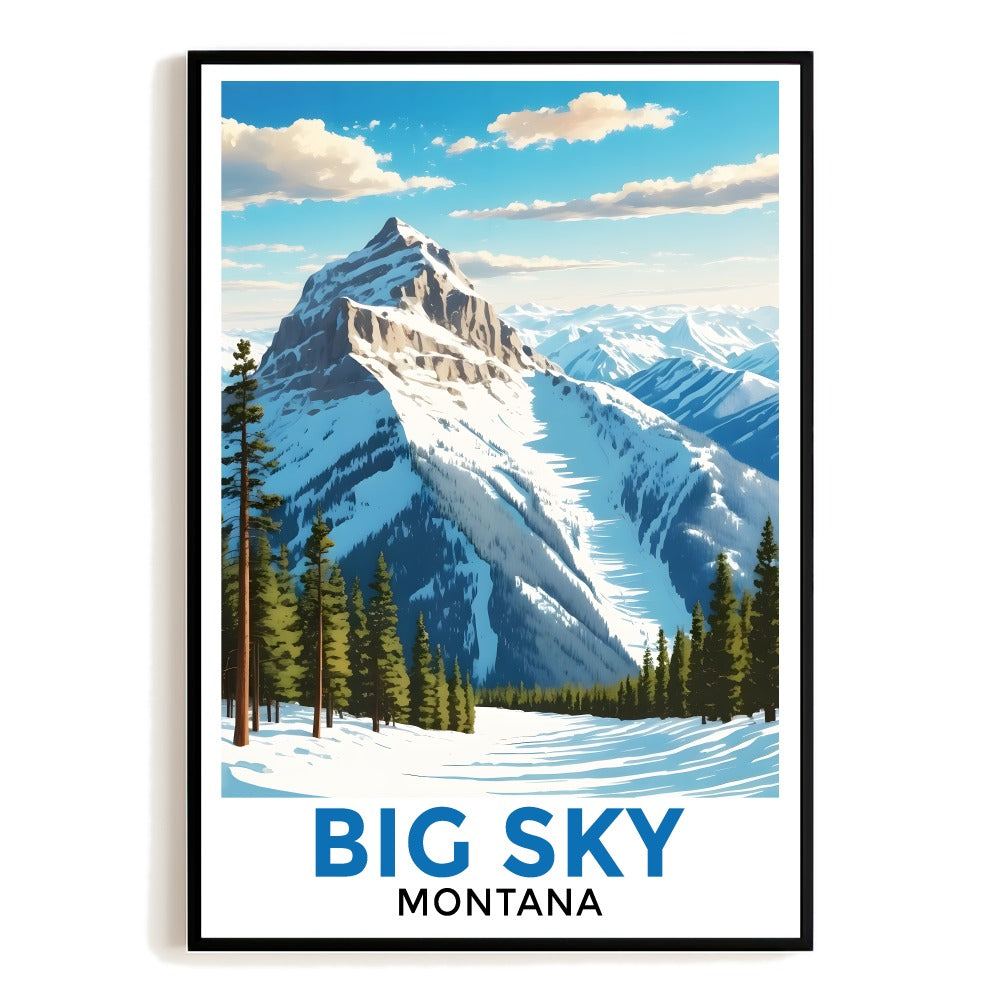 Big Sky Montana Vintage Travel Poster Snowy Mountains Ski Trail Wall Art Landscape Print Painting For Home Decor Adventure Lovers Living Room Bedroom Decor Unframed | siriusteestore