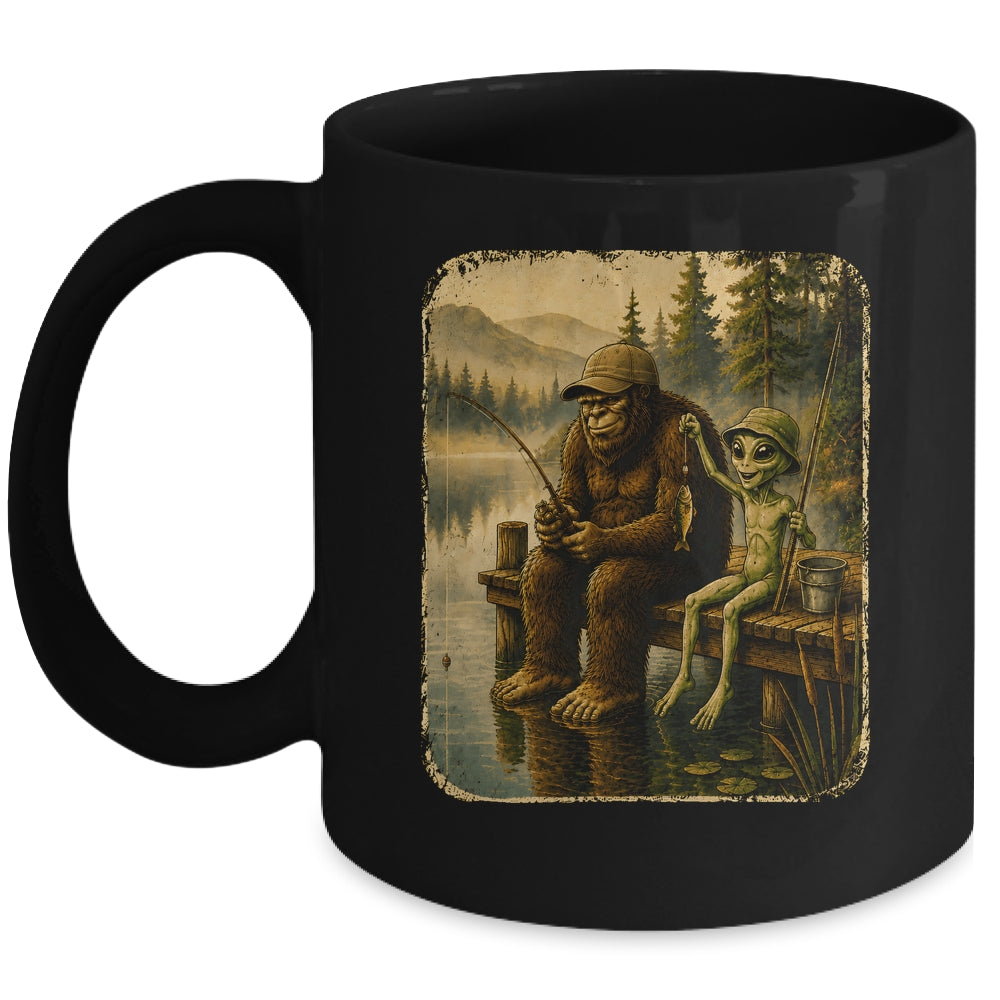 Bigfoot Alien Fishing Funny Men UFO Sasquatch Lovers Camping Mug | siriusteestore