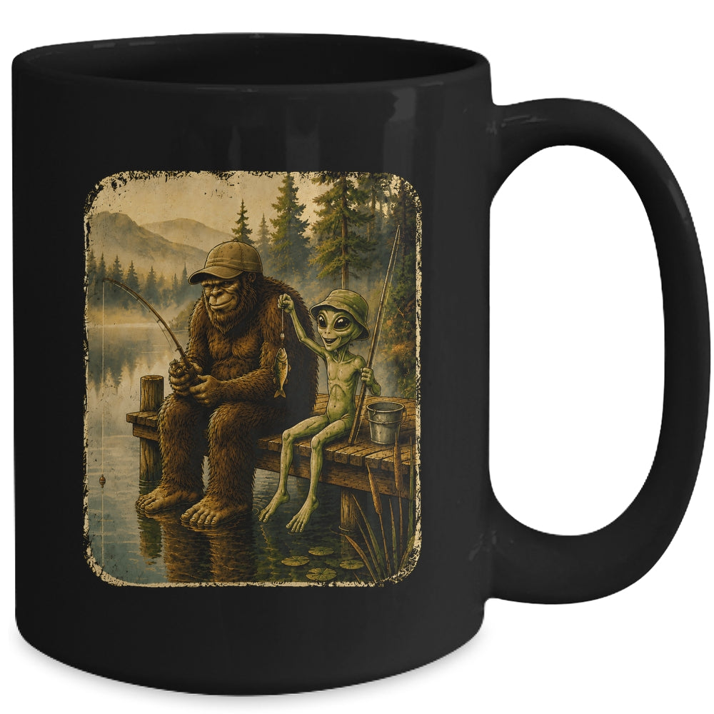 Bigfoot Alien Fishing Funny Men UFO Sasquatch Lovers Camping Mug | siriusteestore