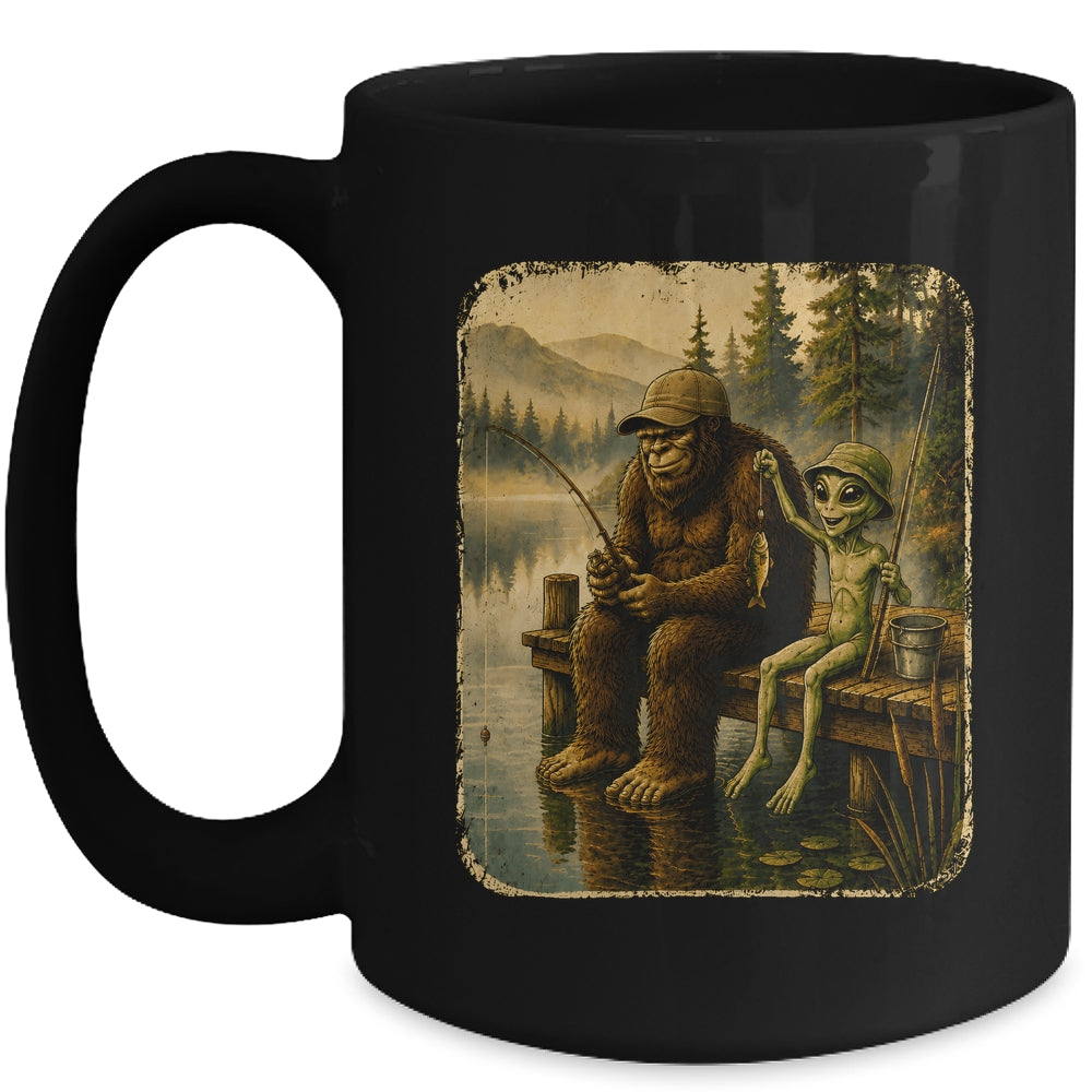 Bigfoot Alien Fishing Funny Men UFO Sasquatch Lovers Camping Mug | siriusteestore