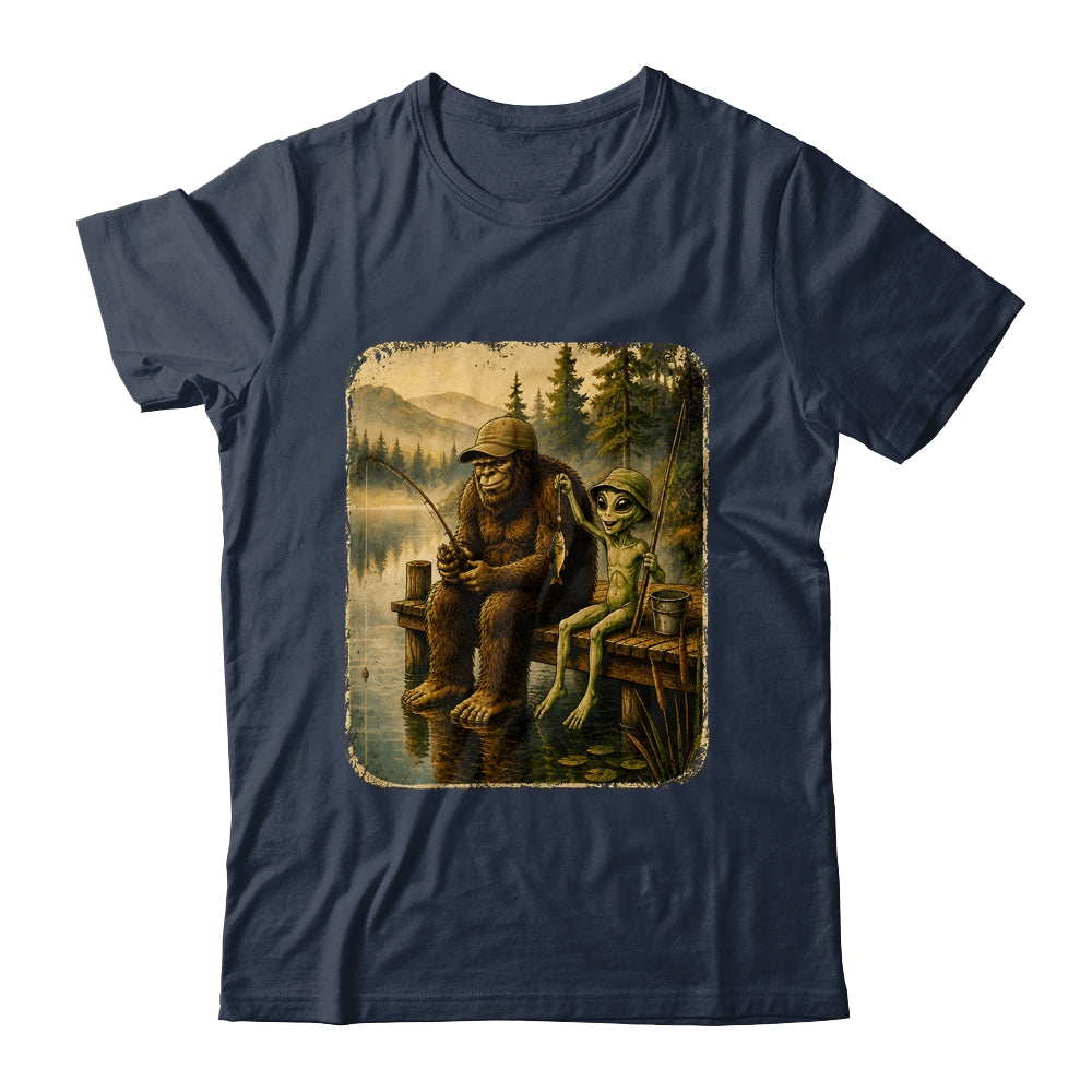 Bigfoot Alien Fishing Funny Men UFO Sasquatch Lovers Camping Shirt & Hoodie | siriusteestore