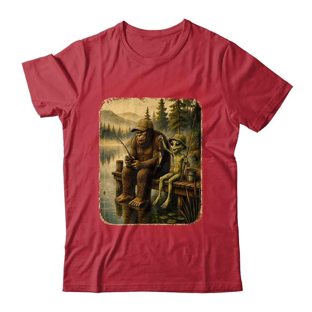 Bigfoot Alien Fishing Funny Men UFO Sasquatch Lovers Camping Shirt & Hoodie | siriusteestore