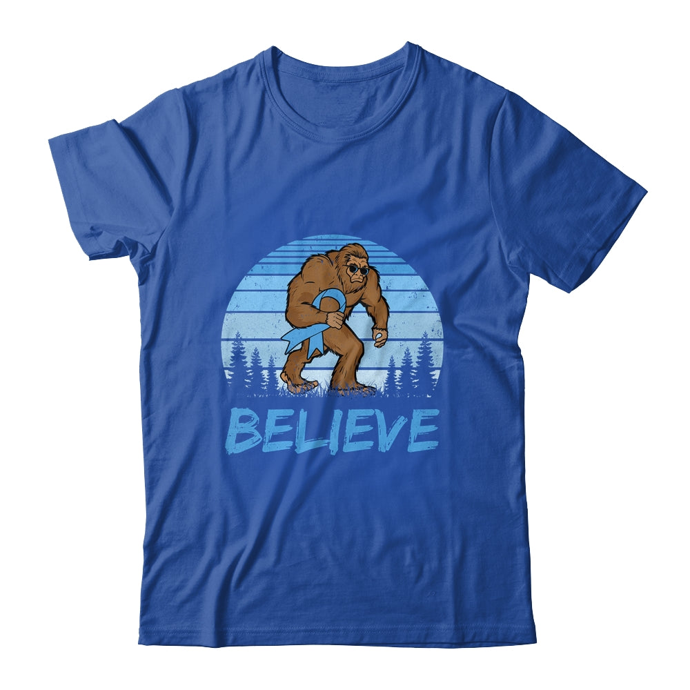 Bigfoot Believe Light Blue Ribbon Prostate Cancer Awareness Shirt & Hoodie | siriusteestore