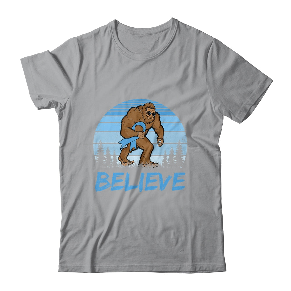 Bigfoot Believe Light Blue Ribbon Prostate Cancer Awareness Shirt & Hoodie | siriusteestore