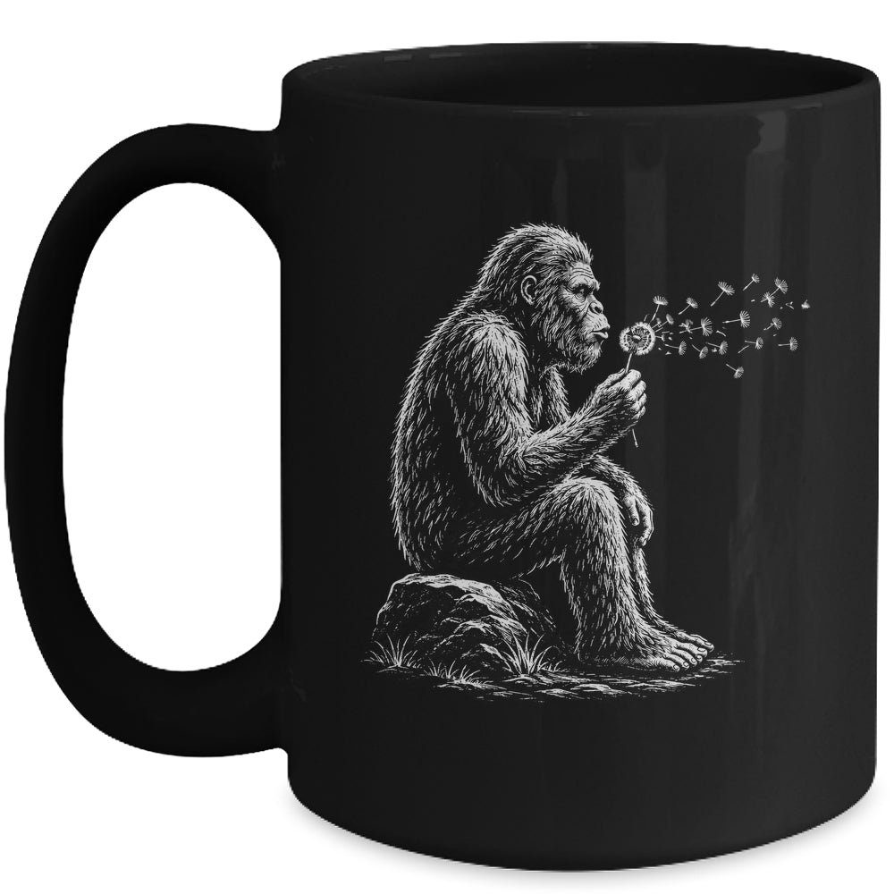 Bigfoot Blowing Wishes Dandelion Vintage Sasquatch Art Mug | siriusteestore